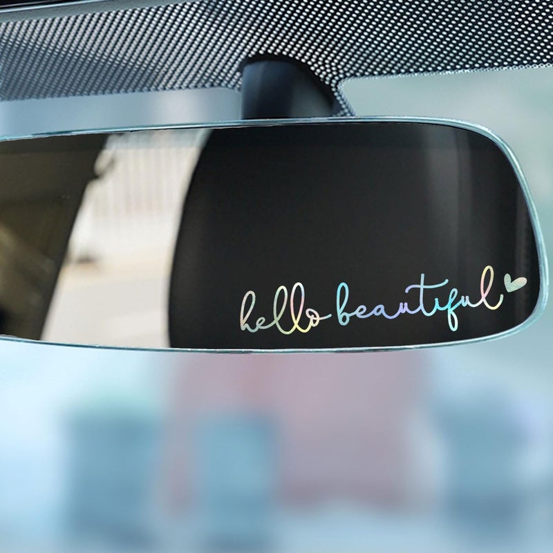 OFlyDesigns 2 x Hello Beautiful Car Mirror Decal, Affirmation Sticker, Rearview Mirror Decal, Tumbler Sticker, Water Bottle Stickers, Vinyl Tumbler Decal, New Car Decor, 4 inches (Holographic, Hello Beautiful) - Image 5